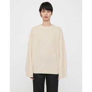 Toteme Sweater Large Oversized Boxy Ivory Cashmere‎ Blend Monogram Quiet Luxury